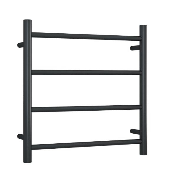 Thermogroup matte black 4 bar heated towel ladder, 550mm wide, front view
