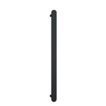 Thermogroup matte black single bar vertical heated towel rail with slim pill profile, front view