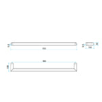 Technical drawing of Thermogroup single heated towel rail in brushed stainless steel, showing 832mm and 800mm dimensions and side profile