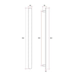 Technical drawing of Thermogroup brushed nickel vertical single heated towel rail, 900mm high and 50mm wide, front and side views