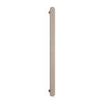 Thermogroup brushed nickel vertical single heated towel rail with flat pill oval profile on white background