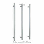 Thermogroup brushed stainless vertical heated towel rail, round single bar, shown in three positions