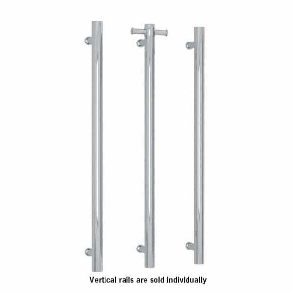 Thermogroup polished stainless steel vertical single bar heated towel rail, straight round wall-mounted, sold individually