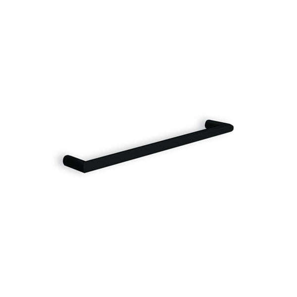 Thermogroup single heated towel rail in matte black, shown on a white background in angled view