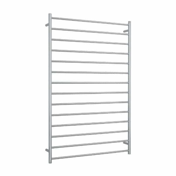 Thermogroup polished stainless steel heated towel ladder, 14 bars, vertical wall-mounted towel rail on white background