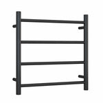 Thermogroup black round 4-bar heated towel ladder, front view on white background