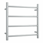 Thermogroup polished stainless steel 4-bar round heated towel ladder, front view, 550mm wide