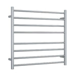Thermogroup 8 bar polished stainless steel heated towel ladder rail, front view on white background