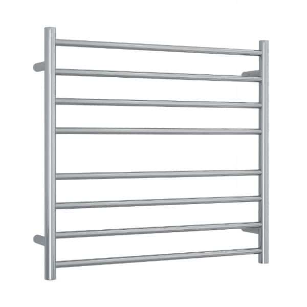 Thermogroup 8 bar polished stainless steel heated towel ladder rail, front view on white background