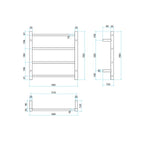 Technical drawing of Thermogroup 4-bar round heated towel ladder, showing front and side dimensions, 550mm brushed brass finish.