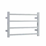 Thermogroup 4 bar square heated towel ladder, stainless steel, straight 600mm rail, front view on white background