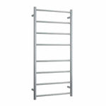 Thermogroup 8 bar heated towel ladder in brushed stainless steel, vertical wall-mounted rail on white background