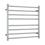 Thermogroup 8-bar brushed stainless steel heated towel ladder, angled front view