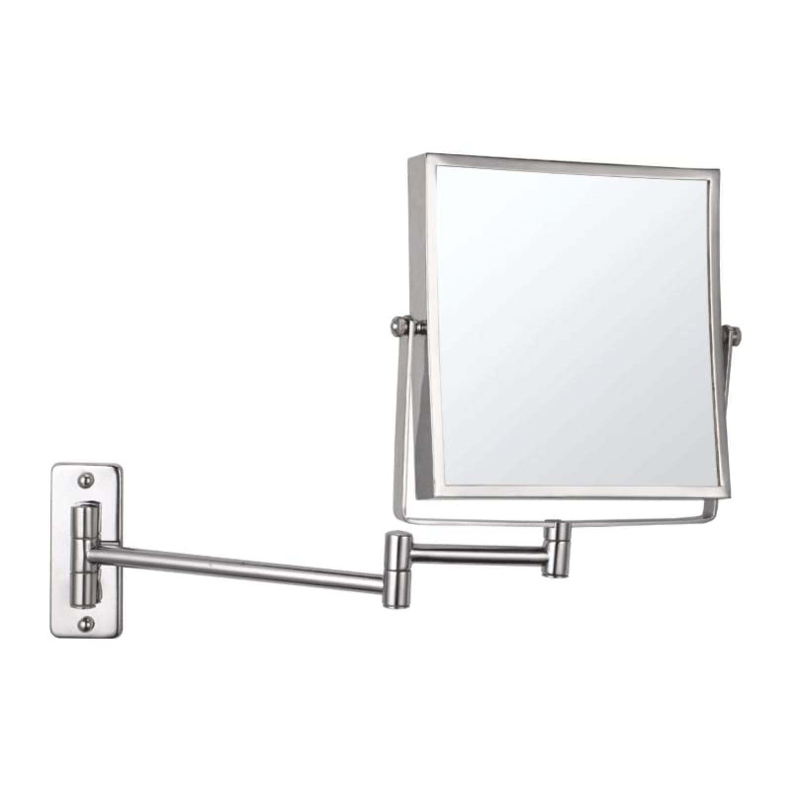 Thermogroup wall-mounted shaving mirror in chrome, rectangular double-sided mirror with extendable arm and square wall plate