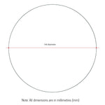 Thermogroup 140mm round magnifying mirror dimension diagram, showing diameter only
