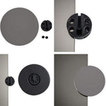 Thermogroup Ablaze round magnifying mirror with clip, showing black clip-on mounts and grey mirror faces on white background