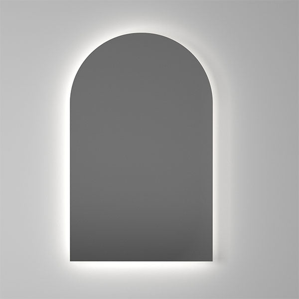 Thermogroup backlit arch LED mirror, cool white glow, portrait wall-mounted mirror for bathroom vanity