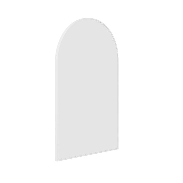 Thermogroup arch mirror with slim white framed profile, portrait view on white background