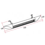 Technical drawing of Thermogroup Ash wall-mounted outdoor heater, black, showing 750mm length and 190x130mm dimensions