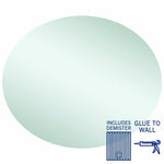 Thermogroup Cody oval glue-to-wall mirror with demister, polished edge, front view of mirror and icon callouts