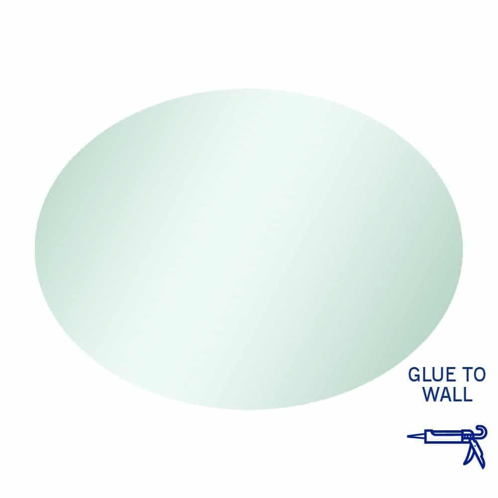 Thermogroup Cody polished edge oval mirror, glue-to-wall, white product image with mounting icon