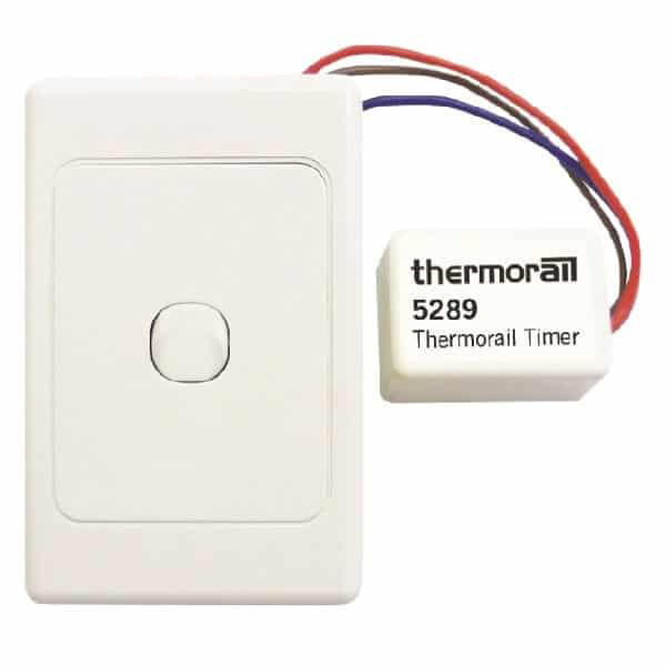 Thermogroup Eco Timer with white switch plate and timer module for heated towel rails, front view