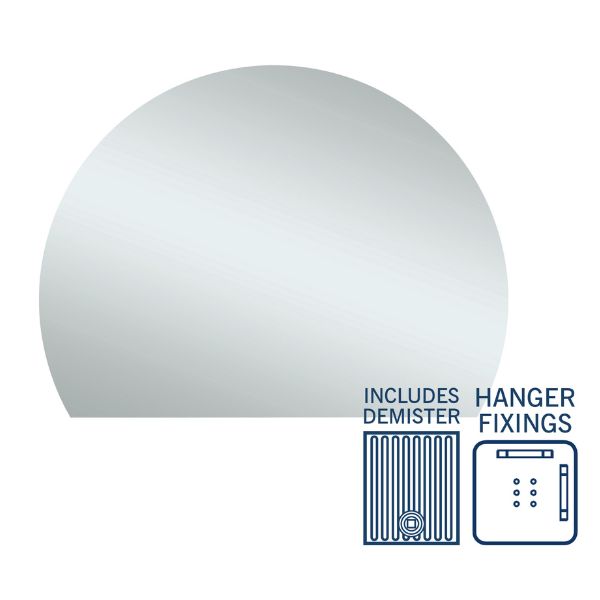 Thermogroup Ablaze D-shaped mirror with polished edge, includes demister and hanger fixings, front view