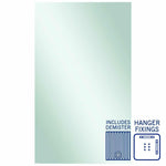 Thermogroup Jackson rectangular mirror with hanger fixings and demister, polished edge, front view.