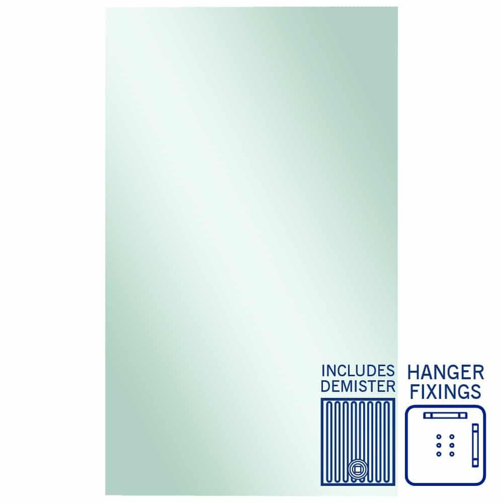 Thermogroup Jackson rectangular mirror with hanger fixings and demister, polished edge, front view.