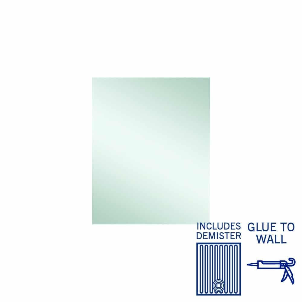 Thermogroup Jackson rectangular polished edge mirror, glue-to-wall with demister, shown front on with clean frameless look