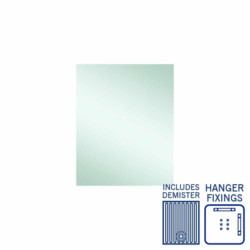 Thermogroup Jackson rectangular mirror with hanger fixings and demister, polished edge, front view