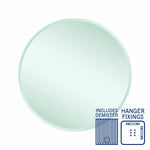 Thermogroup Kent round bevel mirror with demister and hanger fixings, shown front on