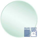 Thermogroup Kent round bevel mirror with demister and hanger fixings, white on background