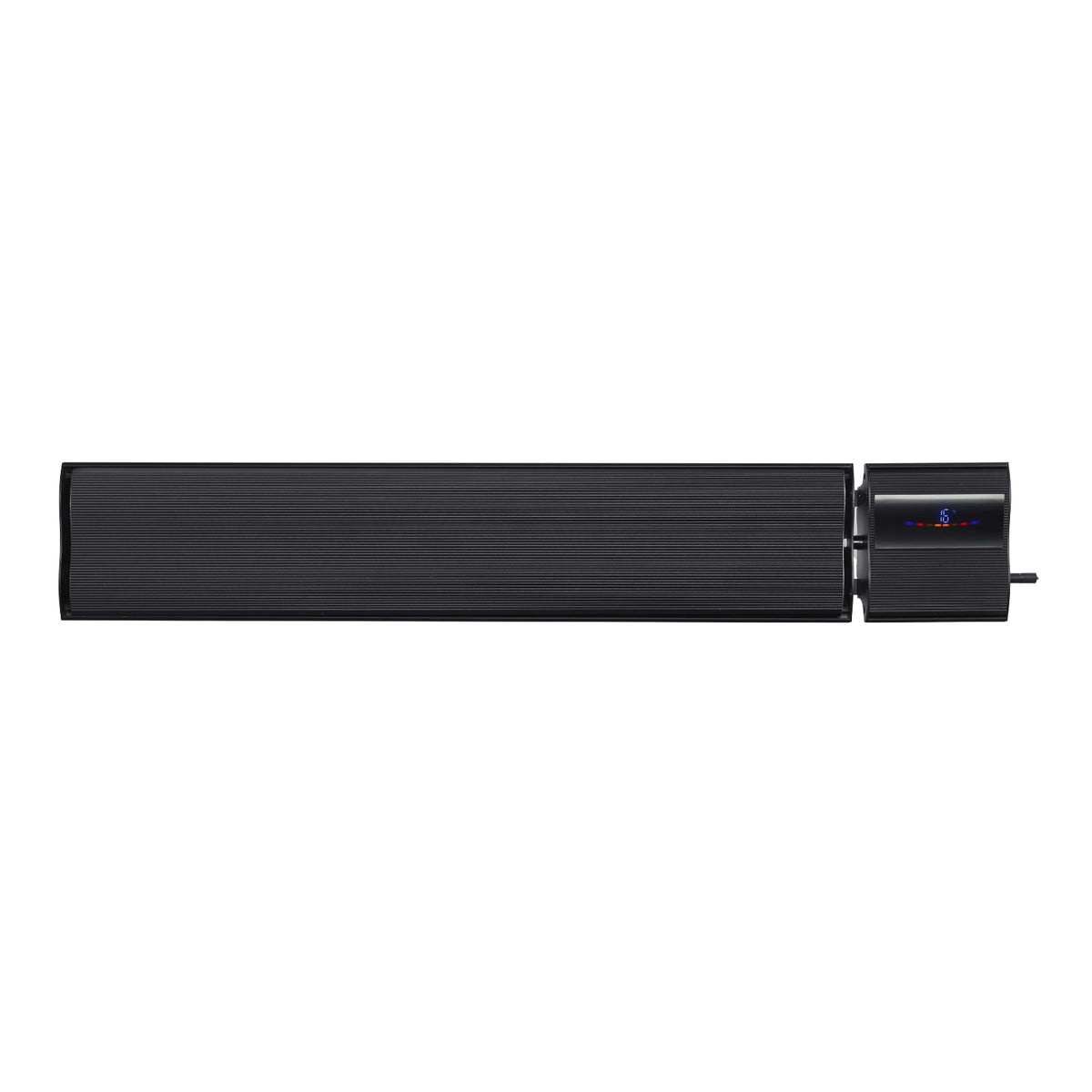 Thermogroup Lotus black wall mounted outdoor heater with slimline infrared panel and digital display