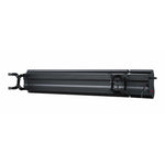 Thermogroup Lotus black wall-mounted outdoor heater, long slim profile with brackets and power lead visible