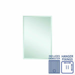 Thermogroup Montana rectangular bevel edge mirror with demister and hanger fixings, shown front on in white background