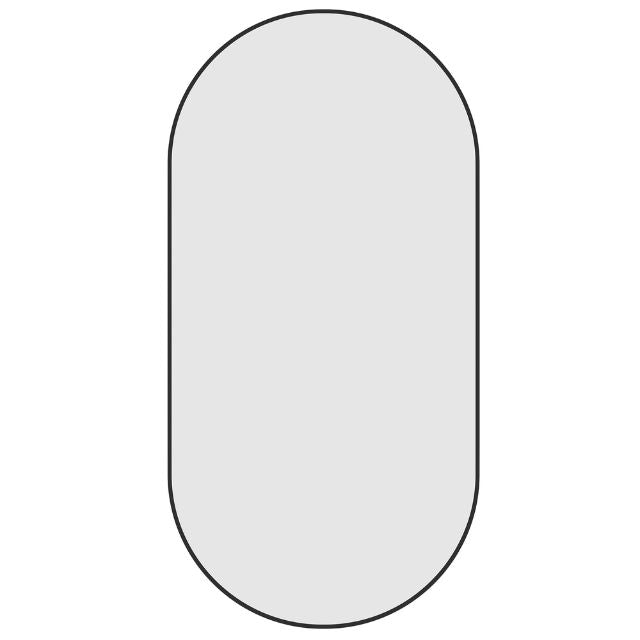 Thermogroup pill-shaped black framed mirror with slim oval profile, shown front on against a white background