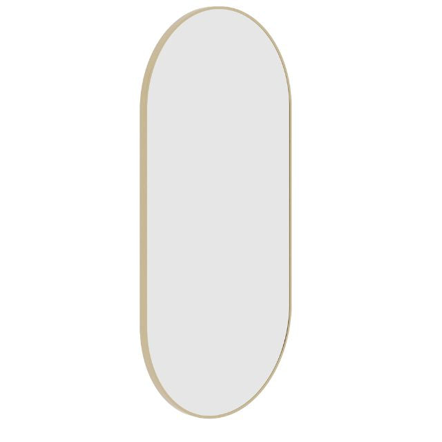 Thermogroup pill-shaped mirror with slim gold frame, shown front on against a white background