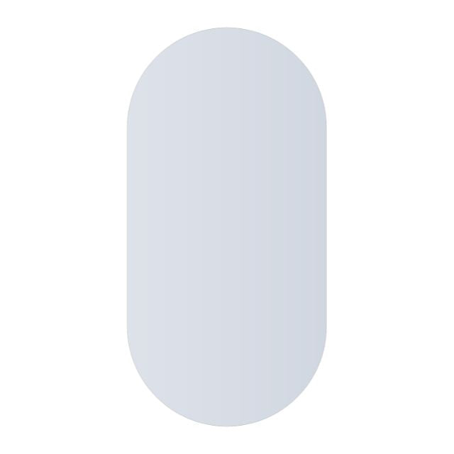 Thermogroup pill shape mirror, polished edge, frameless oval mirror in portrait view, 600 x 1200mm