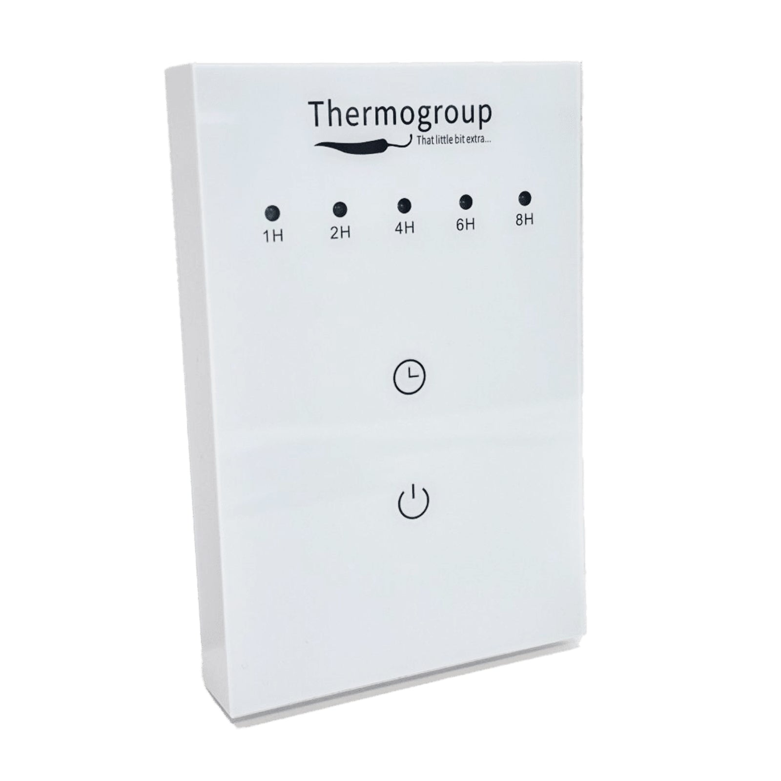 Thermogroup white portrait boost timer with 1H, 2H, 4H, 6H and 8H settings and touch controls