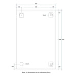 Thermogroup rectangular mirror technical drawing with dimensions and hanger positions, 1200 x 800mm, portrait or landscape mount