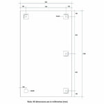 Technical drawing of Thermogroup rectangular mirror, 1500 x 900mm, showing hanger positions and dimensions