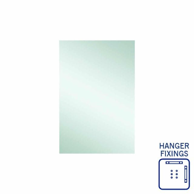 Thermogroup rectangular polished edge mirror 600x900mm with hanger fixings, front view, frameless in portrait orientation