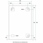 Thermogroup Rectangle Mirror 600x900mm technical drawing with hanger fixing points and dimensions in mm