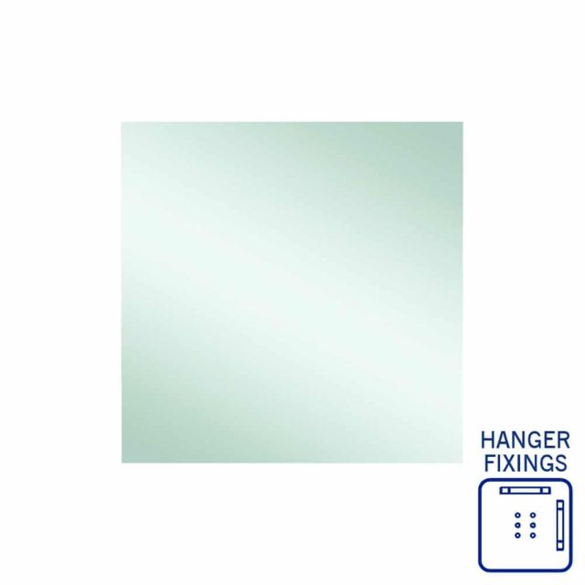 Thermogroup rectangular polished edge mirror 900x900mm, square wall mirror with hanger fixings shown on white background