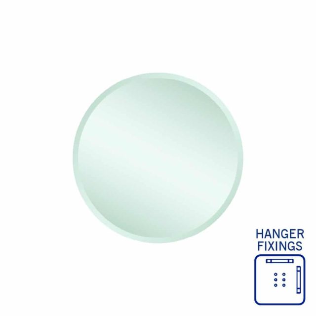 Thermogroup round bevel edge mirror 500mm, frameless silver mirror with hanger fixings icon