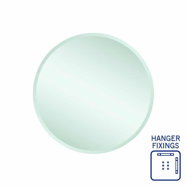 Thermogroup round bevel edge mirror, 600mm, frameless silver glass with hanger fixings