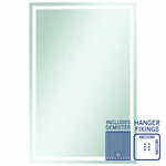 Thermogroup Sierra rectangular mirror with sandblasted border, demister and hanger fixings, white finish