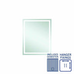 Thermogroup Sierra rectangular mirror with sandblasted border, demister and hanger fixings, shown front on