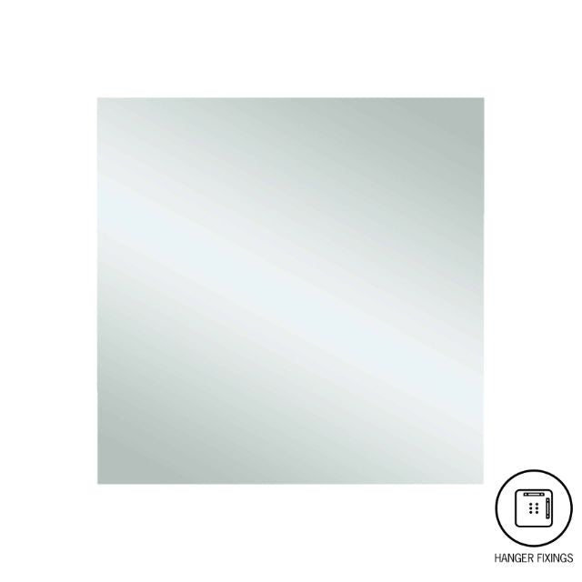 Thermogroup square polished edge mirror, frameless silver glass, 750x750mm, square front view with hanger fixings icon